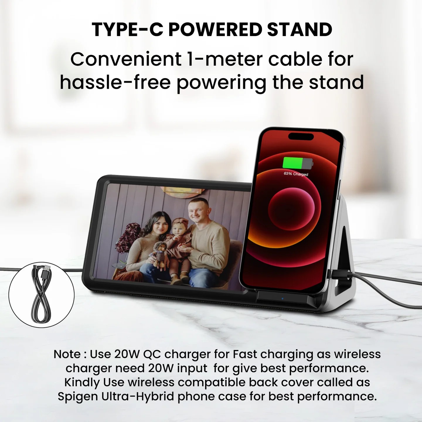 Portronics Freedom 5 – 2-in-1 Wireless Charger & Photo Frame - 1007