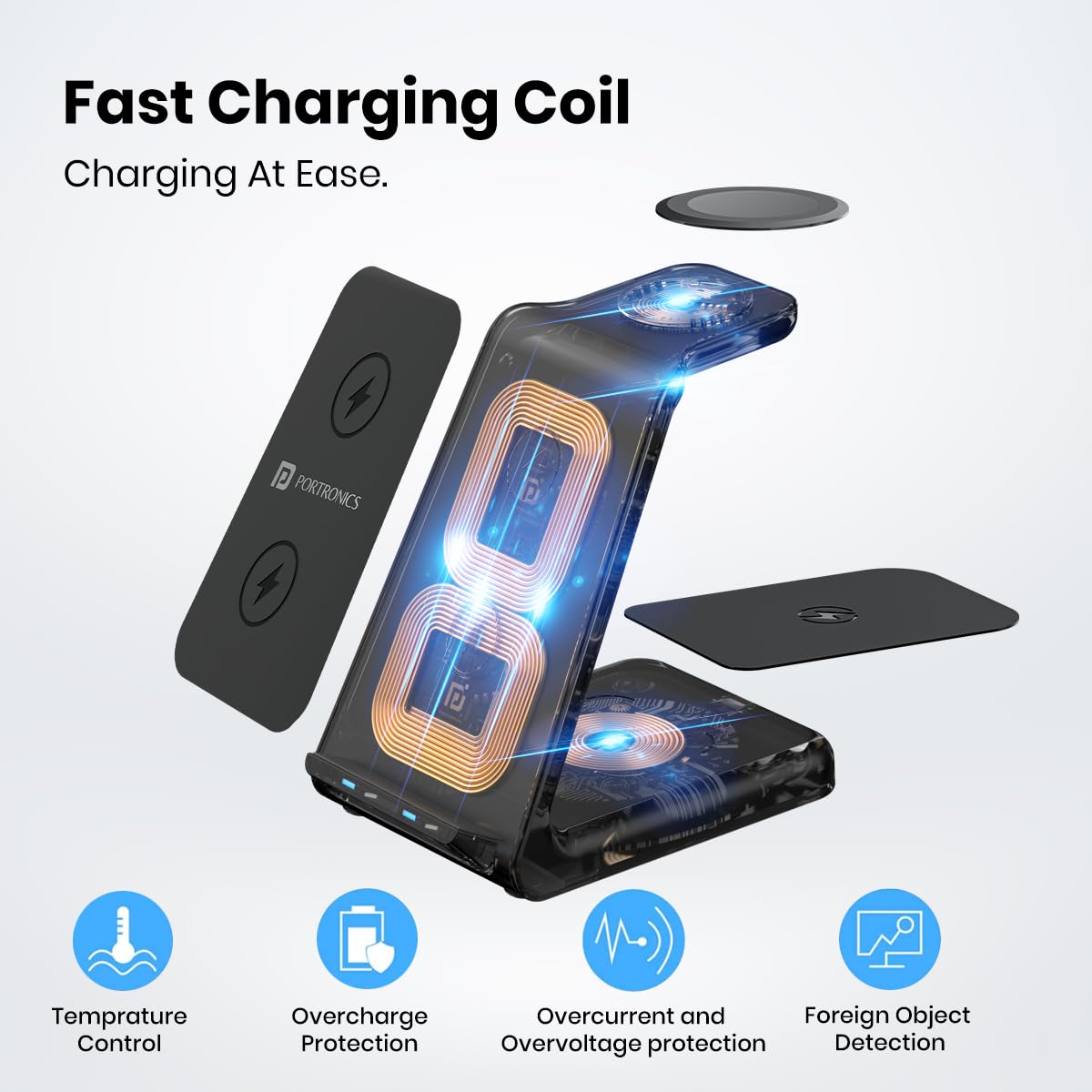 Portronics Freedom Trio – 3-in-1 Fast Wireless Charger for iPhone, iWatch & AirPods - 1016