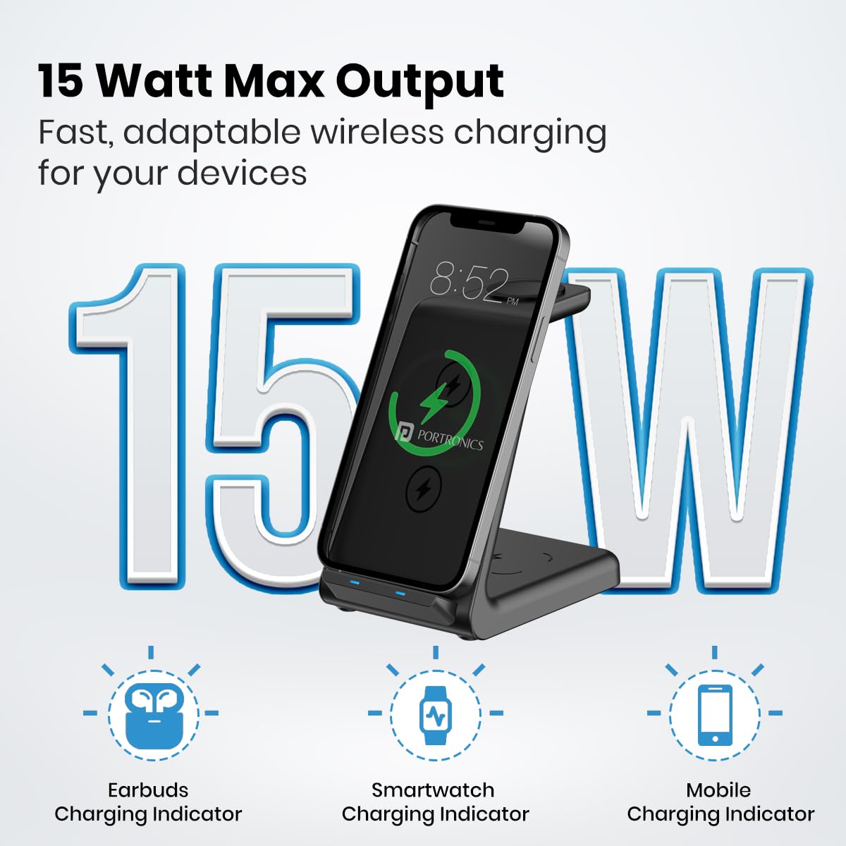 Portronics Freedom Trio – 3-in-1 Fast Wireless Charger for iPhone, iWatch & AirPods - 1018