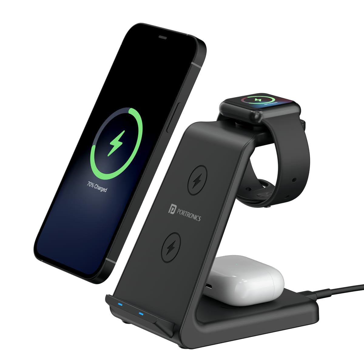 Portronics Freedom Trio – 3-in-1 Fast Wireless Charger for iPhone, iWatch & AirPods