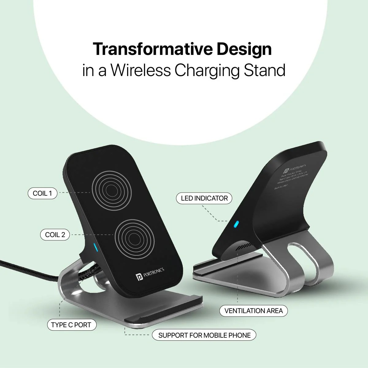 Portronics Freedom 15 Plus – Wireless Rapid Charger & Phone Stand - 1024