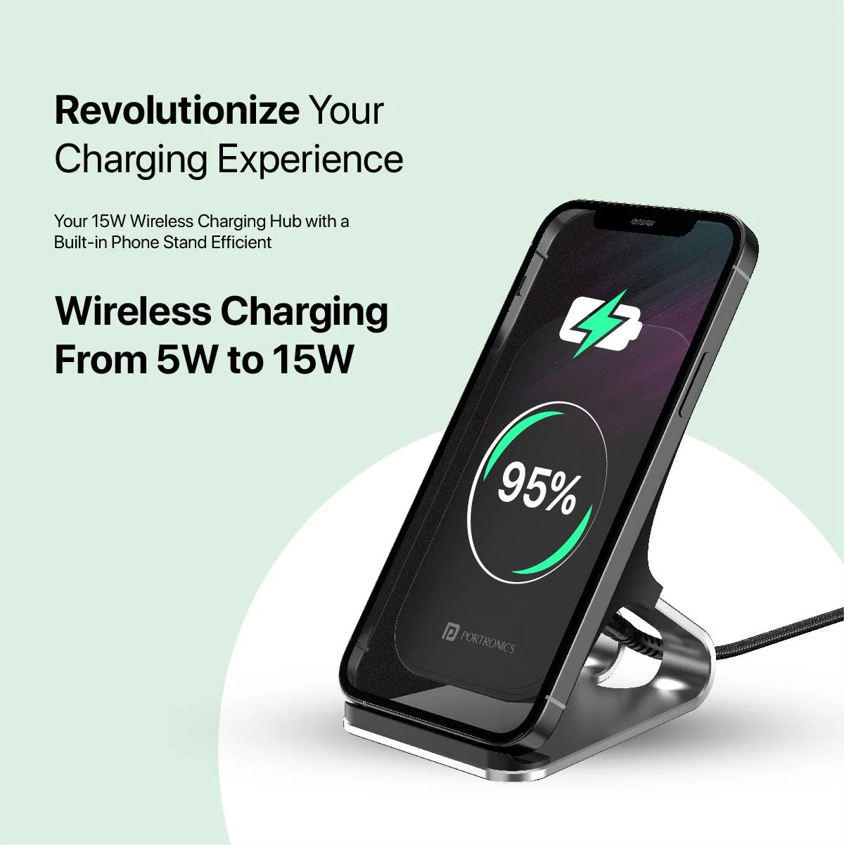 Portronics Freedom 15 Plus – Wireless Rapid Charger & Phone Stand - 1026
