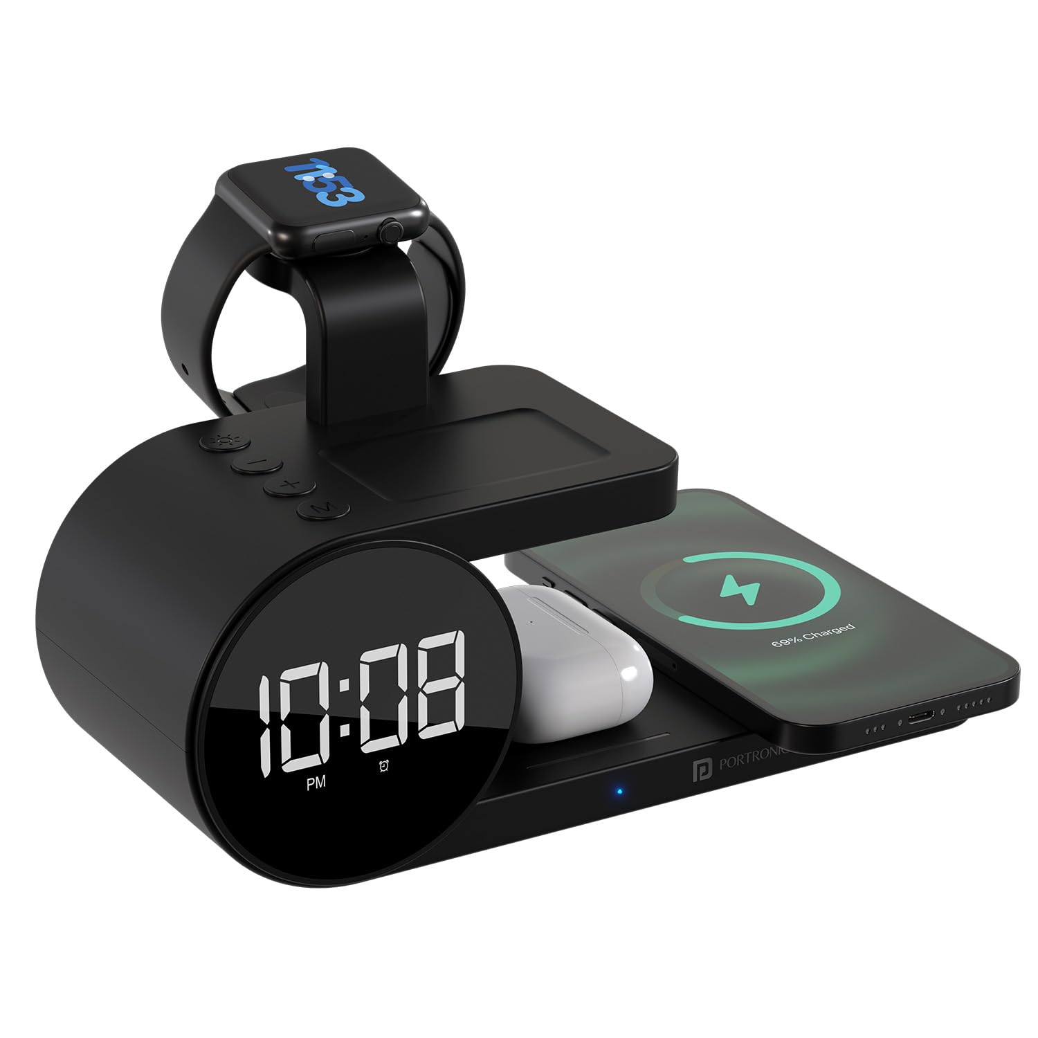 Portronics Freedom 6 – Wireless Charger Station with Night Light & Alarm Clock