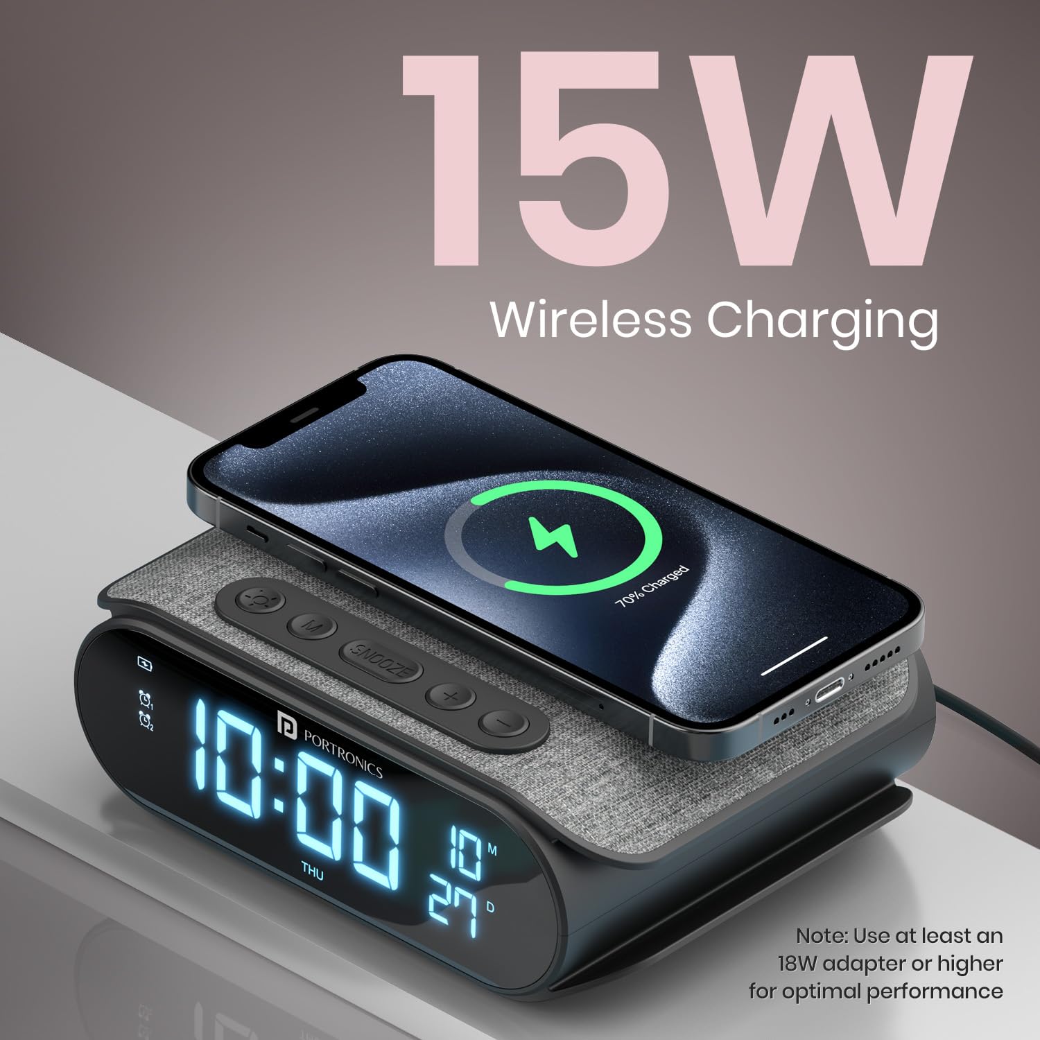 Portronics Volt Clock – Wireless Charger with Digital Alarm Clock - 1035