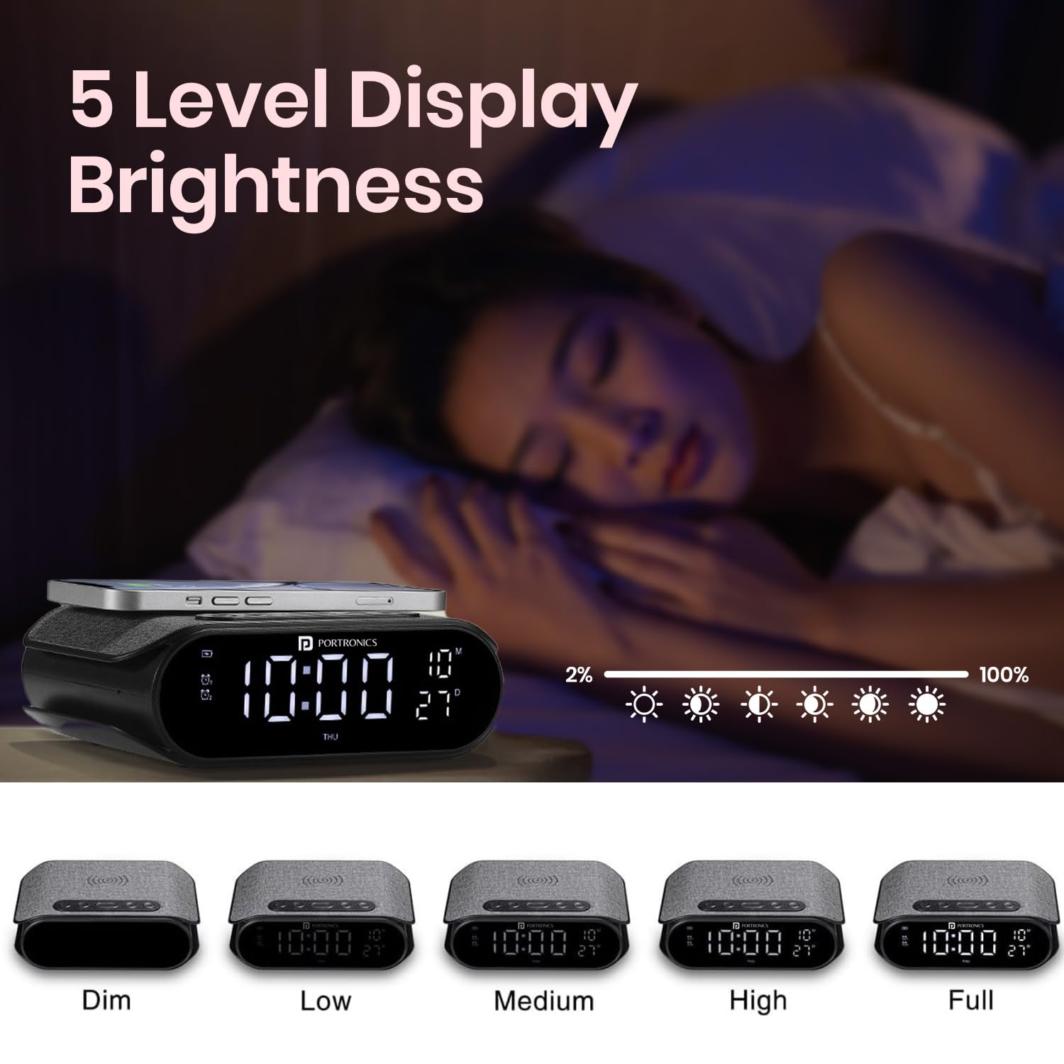 Portronics Volt Clock – Wireless Charger with Digital Alarm Clock - 1037