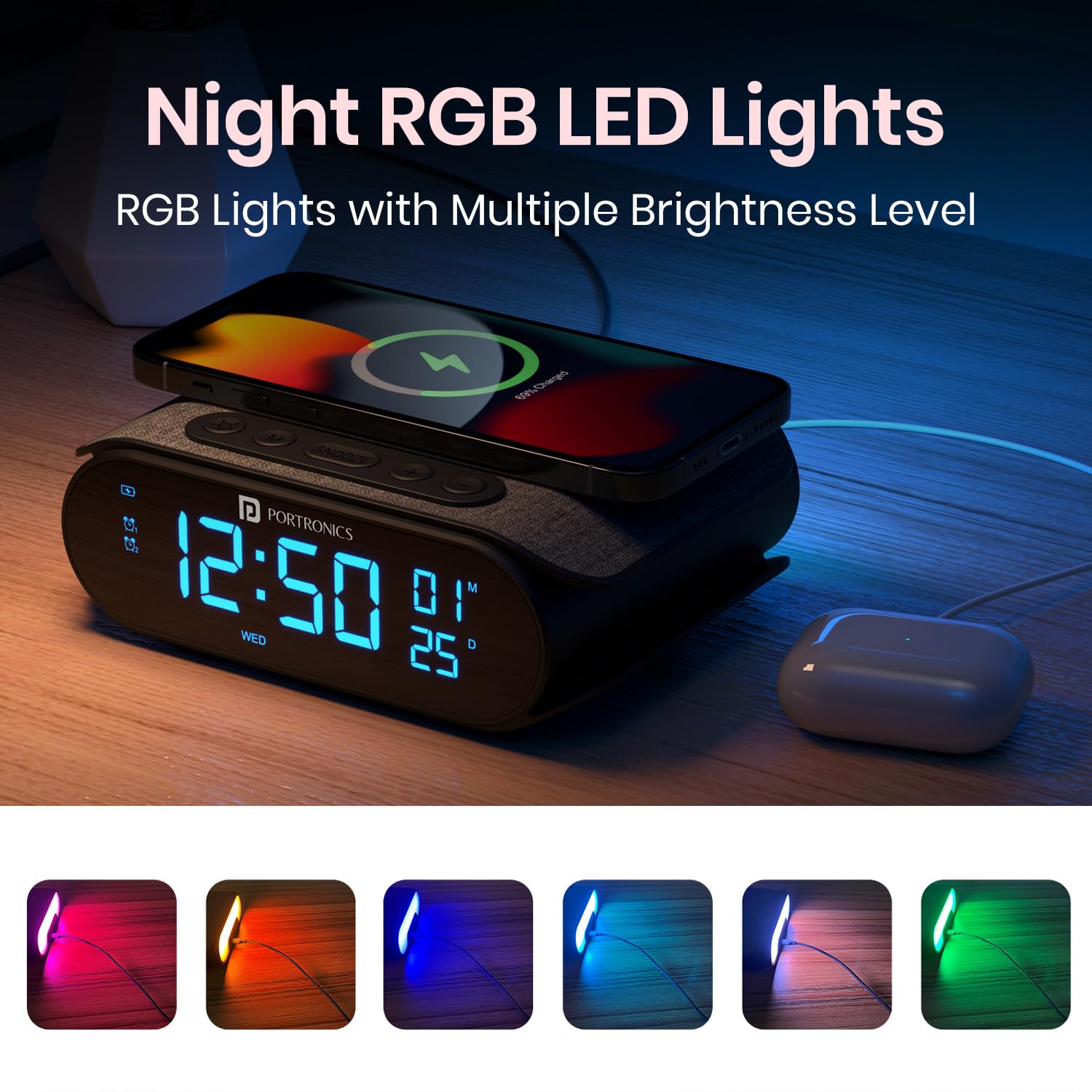 Portronics Volt Clock – Wireless Charger with Digital Alarm Clock - 1038