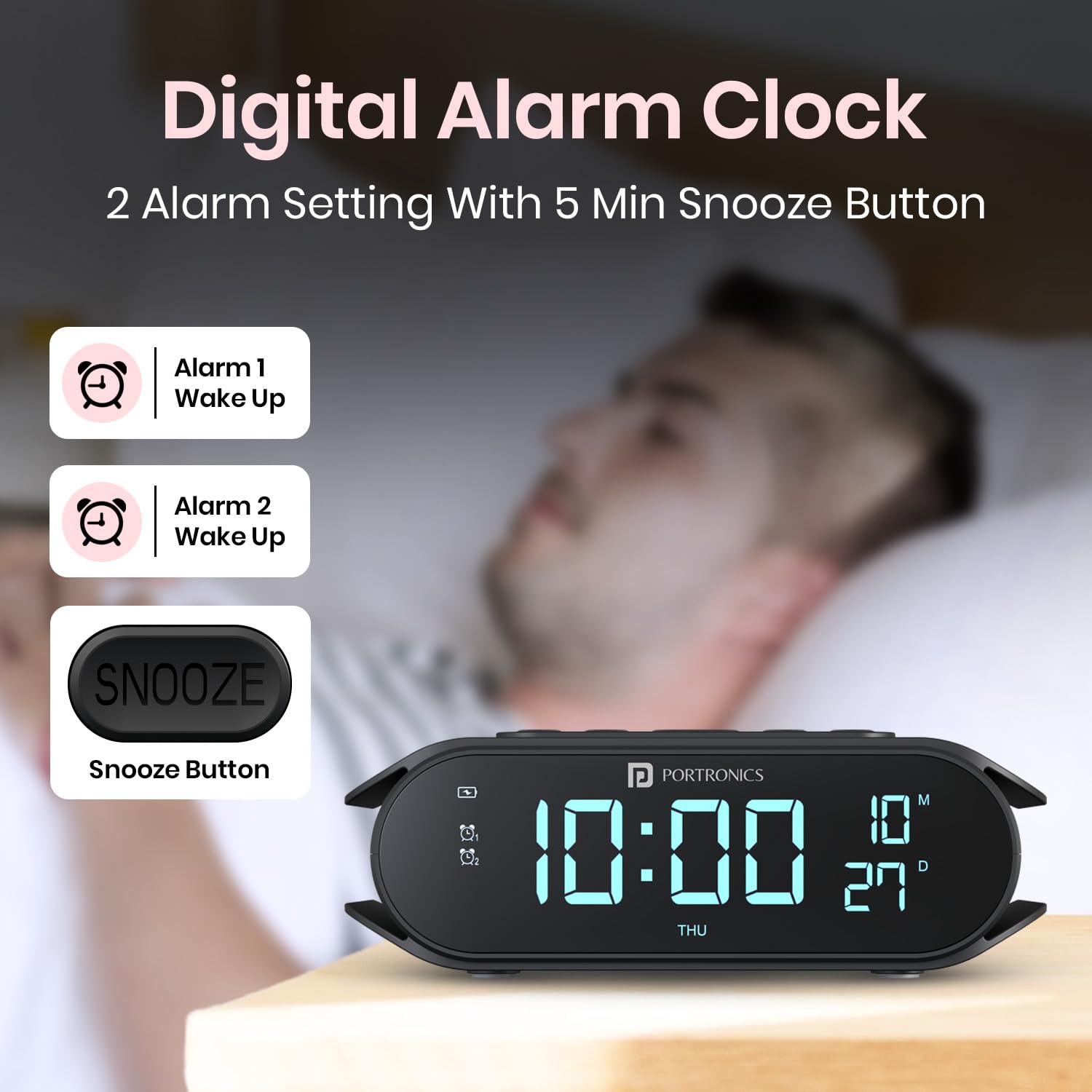 Portronics Volt Clock – Wireless Charger with Digital Alarm Clock - 1039