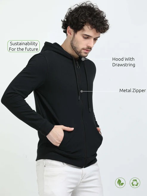 Sustainable Zip-Up Hoodie – Black | Eco-Essential Outerwear - 295