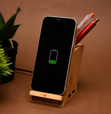 Wireless Charger & Pen Holder – Bamboo Dock