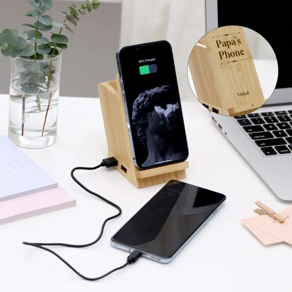 Wireless Charger & Pen Holder – Bamboo Dock - 619