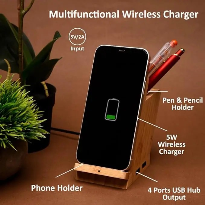 Wireless Charger & Pen Holder – Bamboo Dock - 620