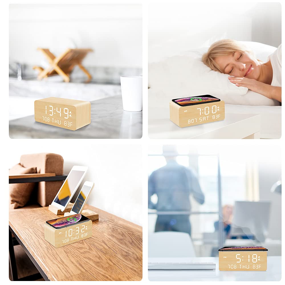 Wooden Digital Clock with Wireless Charger - 630