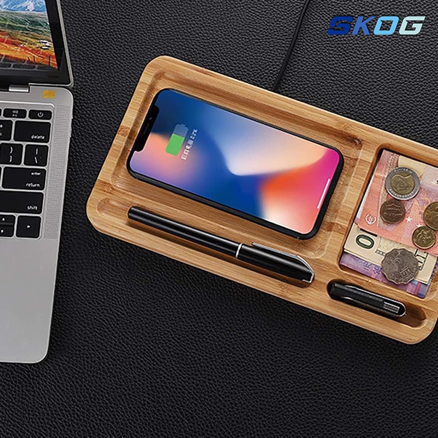 Digi Desk – Bamboo Wireless Charger with Organizer Pad - 754