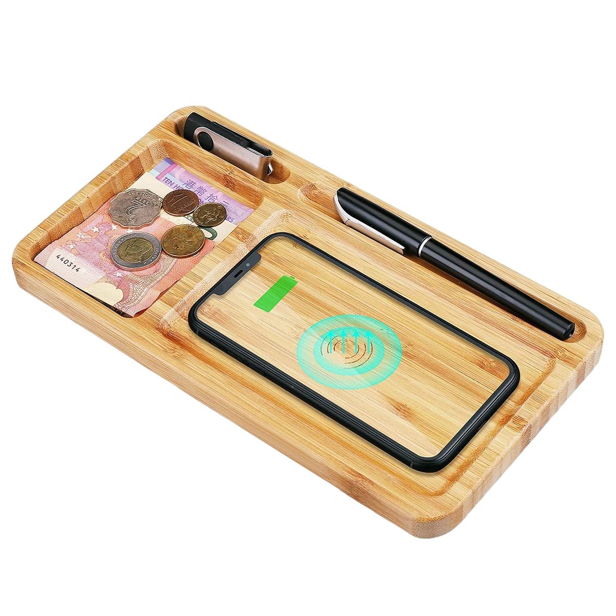 Digi Desk – Bamboo Wireless Charger with Organizer Pad - 755