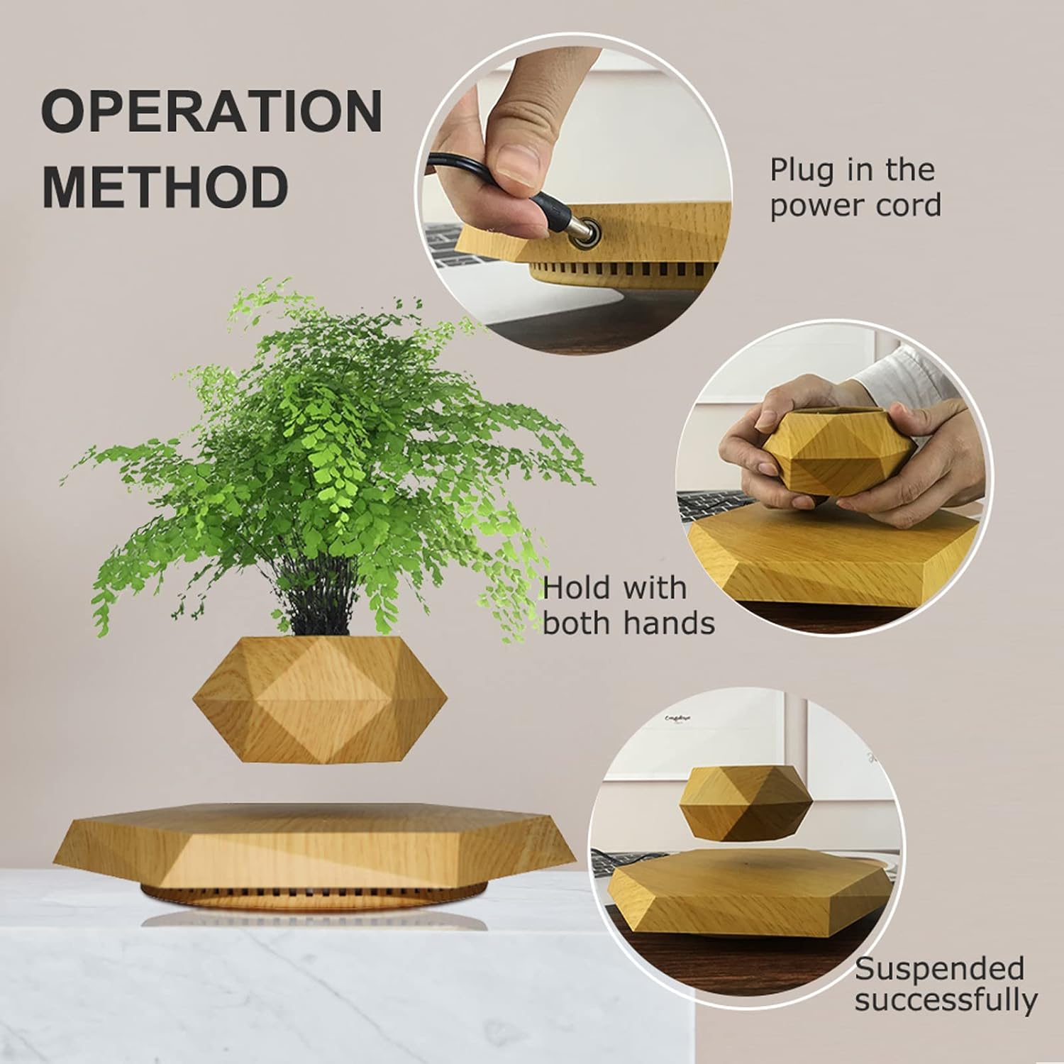 Wooden Themed Floating & Levitating Rotating Pot - 758