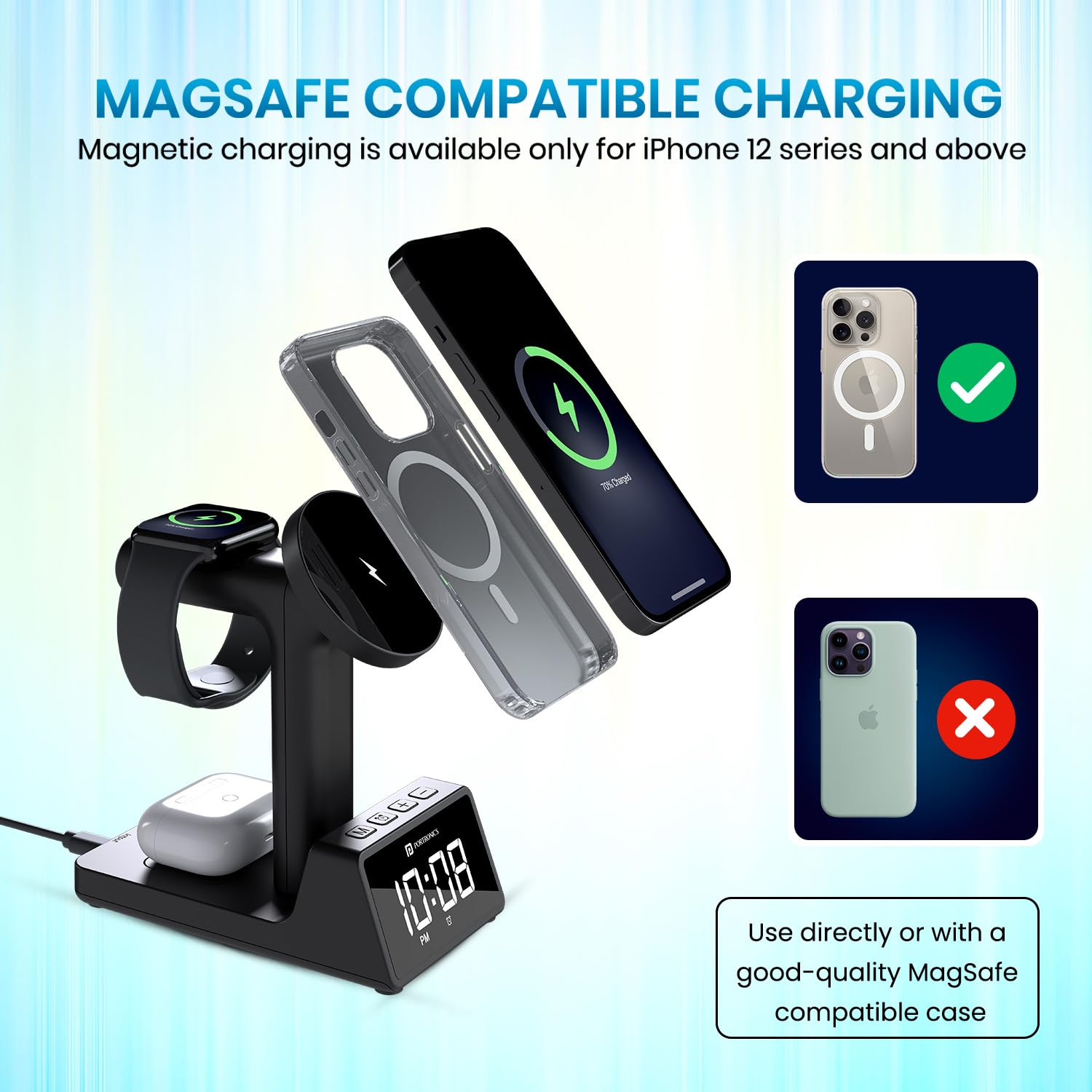 Portronics Bella 2 MagSafe Wireless Charger with Built-In Alarm Clock - 993